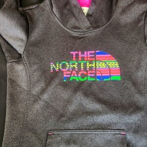 North Face Women's Medium Gray Hoodie with Colorful Bright Logo